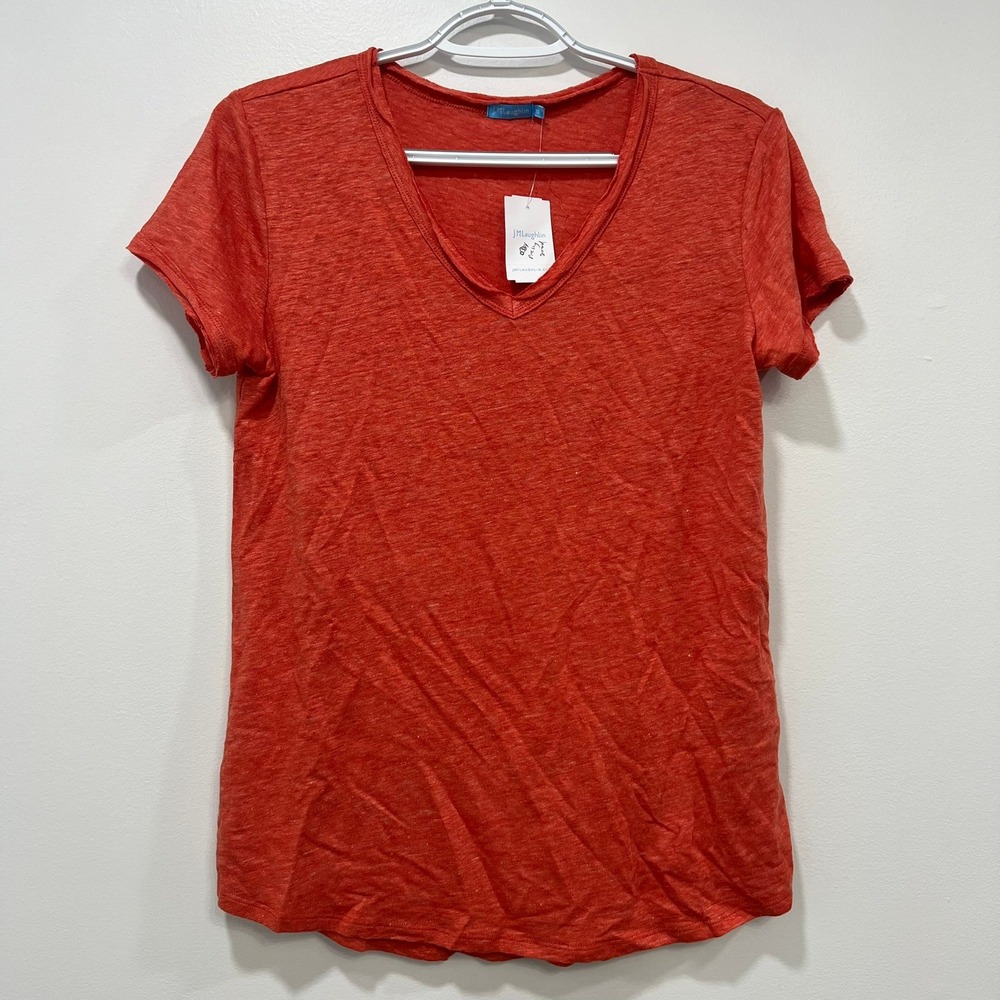 J‎ Mclaughlin Kacey Top XS NWT $68 Short Sleeve Scoop Neck Linen Burnt Orange